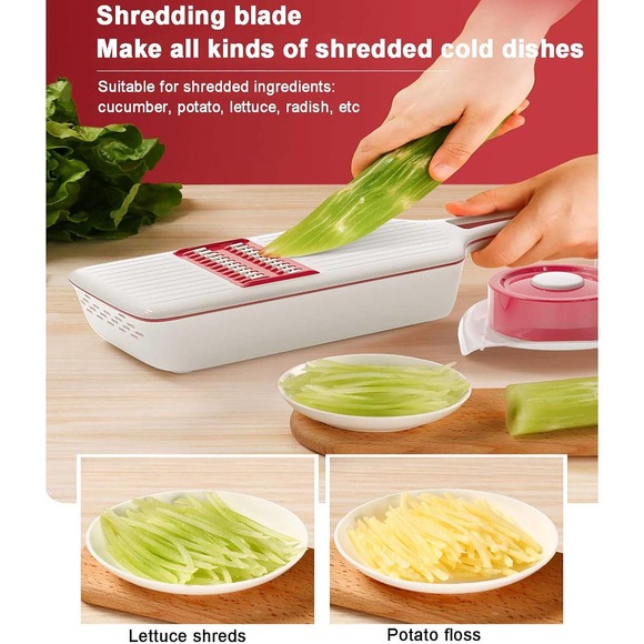 Onion Mincer Chopper Vegetable Chopper Chopper with Container and 6 Blades-Red - Picture 4 of 9